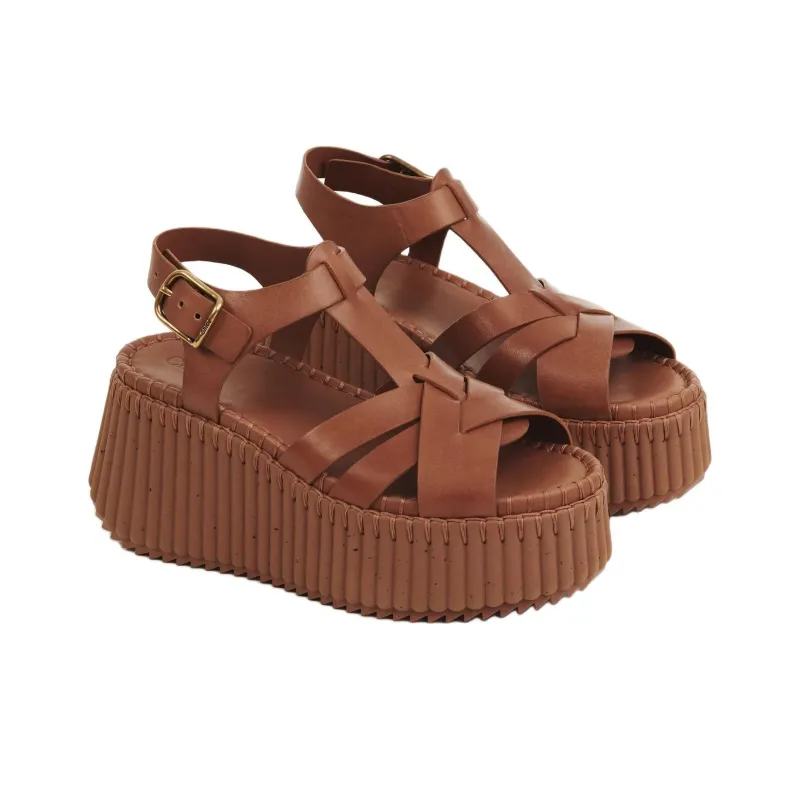 Chloe Nama Strap Sandals 8cm Women's Brown-2