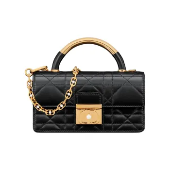 DIOR Cow Leather & Metal Handbag, Shoulder Bag, Crossbody Bag Mini Women's Black