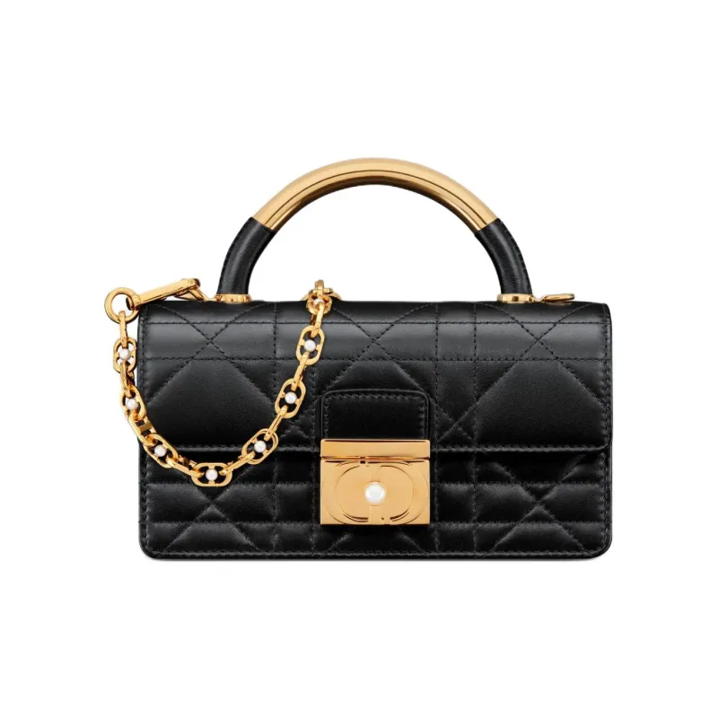 DIOR Cow Leather & Metal Handbag, Shoulder Bag, Crossbody Bag Mini Women's Black-0