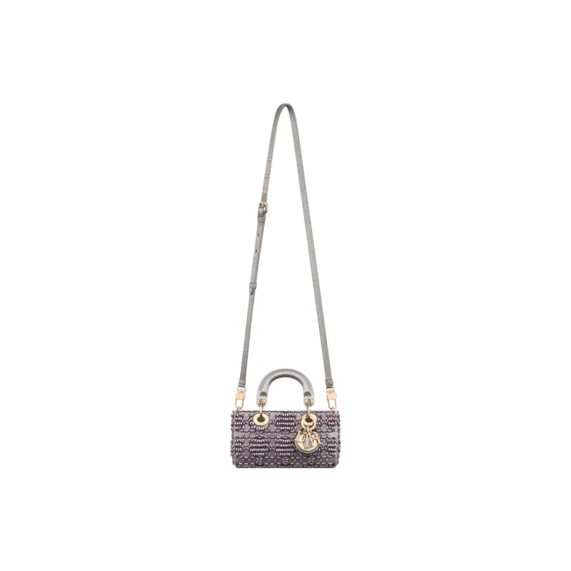 DIOR Lady D-JOY Embroidered Satin Shoulder Bag Crossbody Bag Handbag Extra Mini Women's Gray-2