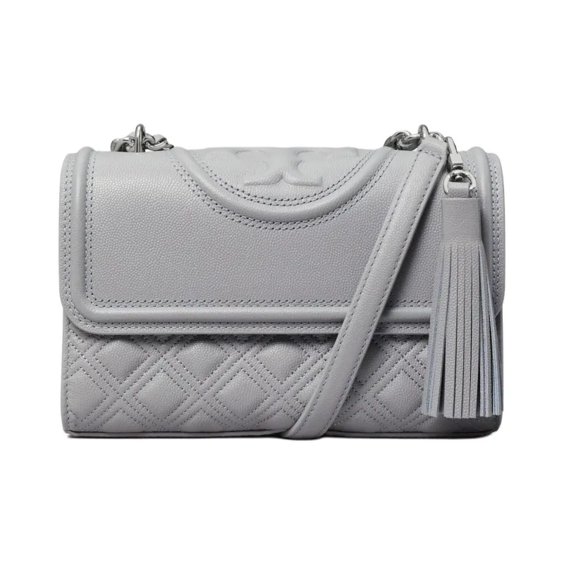 TORY BURCH Fleming Embossed Leather Crossbody Bag, Shoulder Bag Trumpets Women's Blue Gray-0