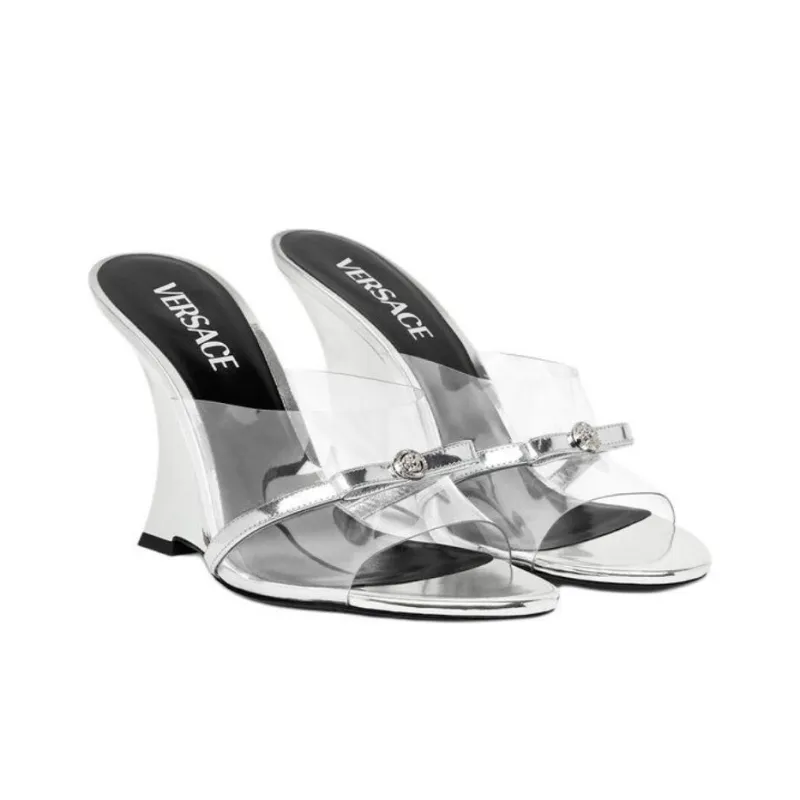 VERSACE Medusa Slide Slippers 9.5cm Women's Silver-2