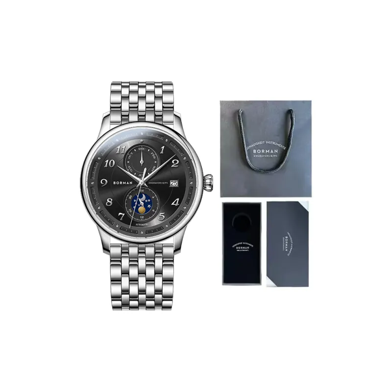 BORMAN Automatic Mechanical Movement Genuine Leather Strap Watch Men's Watches Black Dial-1