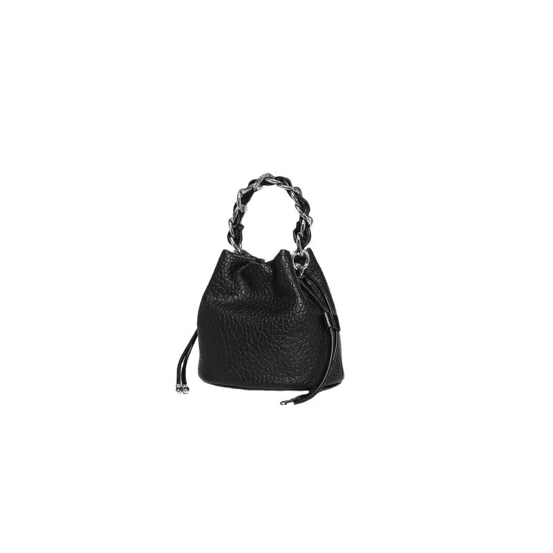 TTaG．baG Pu Bucket Bag, One Shoulder Handbag Regular Women's Black/White-1