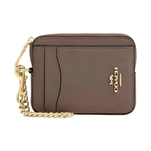 COACH Card Case Refined Pebbled Leather Card Holder Mini Women's Dark Stone