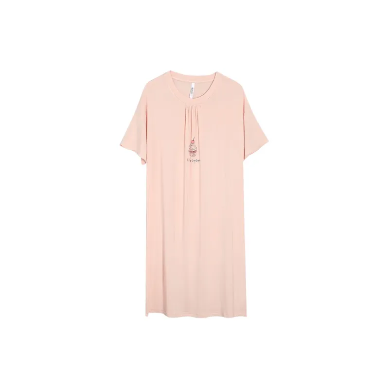 Red Beans At Home Nightgown Women's Sweet Orange Pink-0