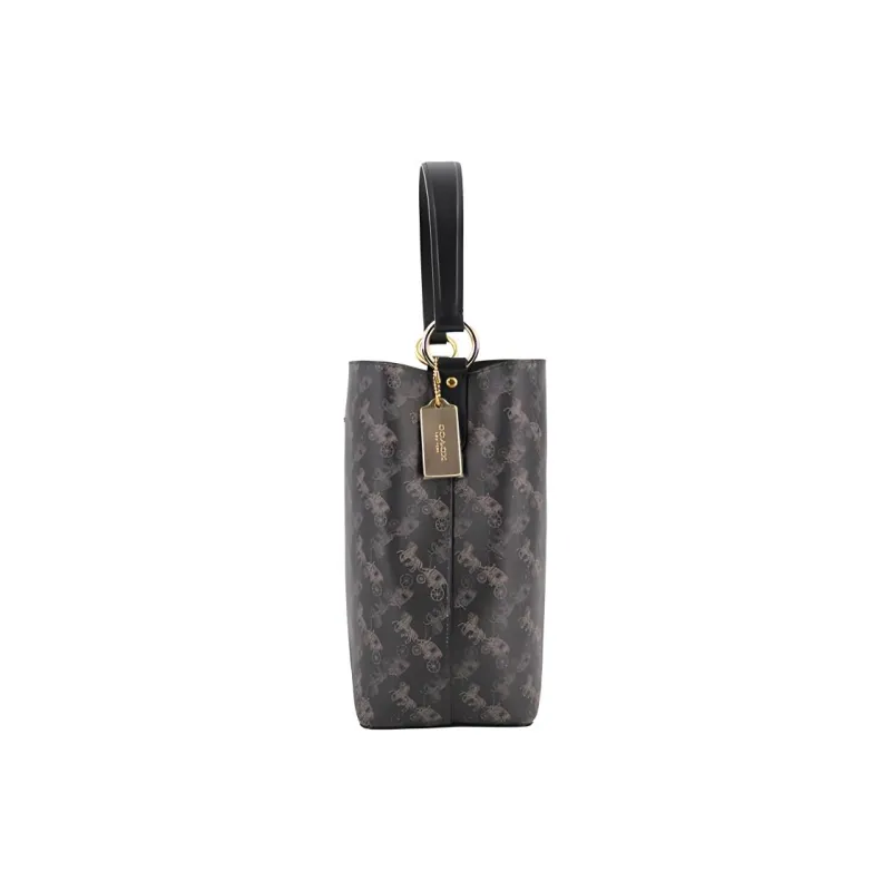 COACH Town PVC Bucket Bag Handbag Shoulder Bag Crossbody Bag Medium Size Women's Black Gray Color-3