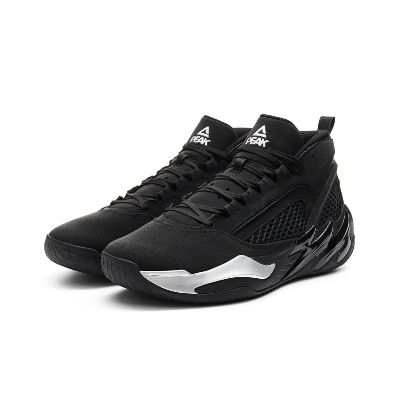 PEAK Cushioned Anti Slip Wear Resistant And Water Resistant High Top Basketball Shoes Men's Black-2