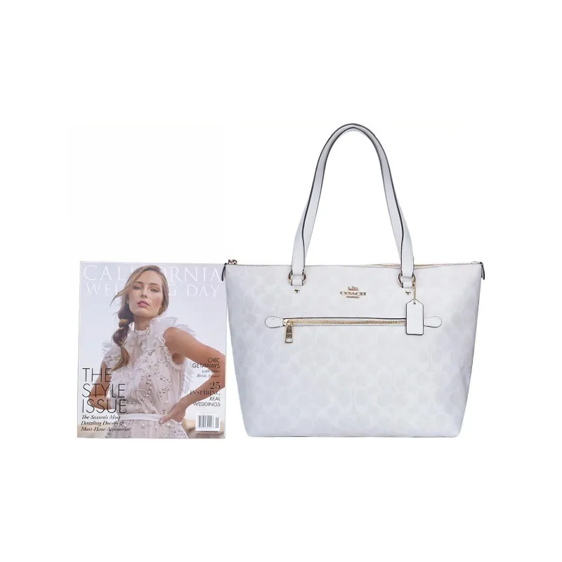 COACH Gallery Canvas With Leather Tote Bag, Shopping Bag, Handbag, Shoulder Bag Women's White-3