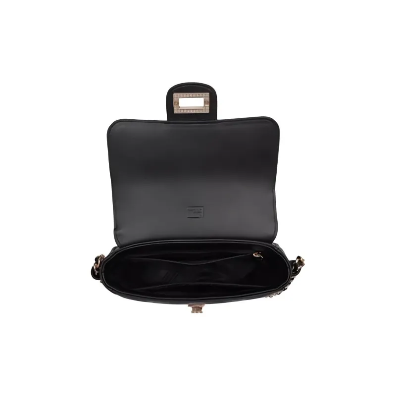 Why Cow Leather Shoulder Bag, Crossbody Bag Small Size Women's Black/Gray-5