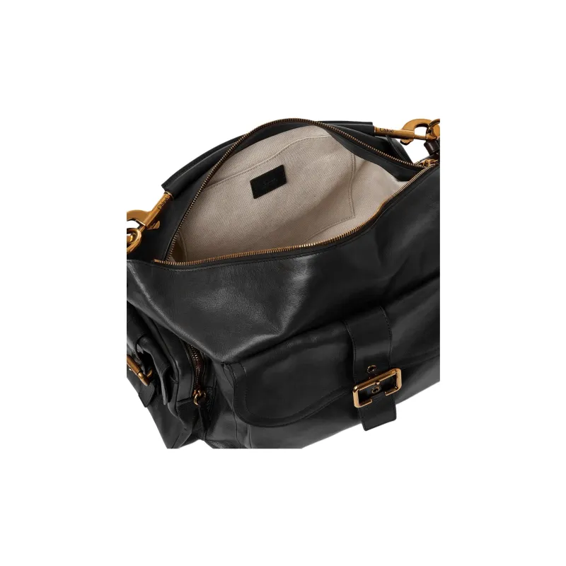 Chloe Natural Shiny Buffalo Leather Camera Bag Handbag Shoulder Bag Crossbody Bag Large Size Women's Black-4