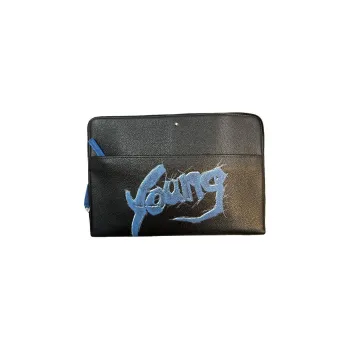 MONTBLANC Cow Leather Clutch Large Size Unisex Black