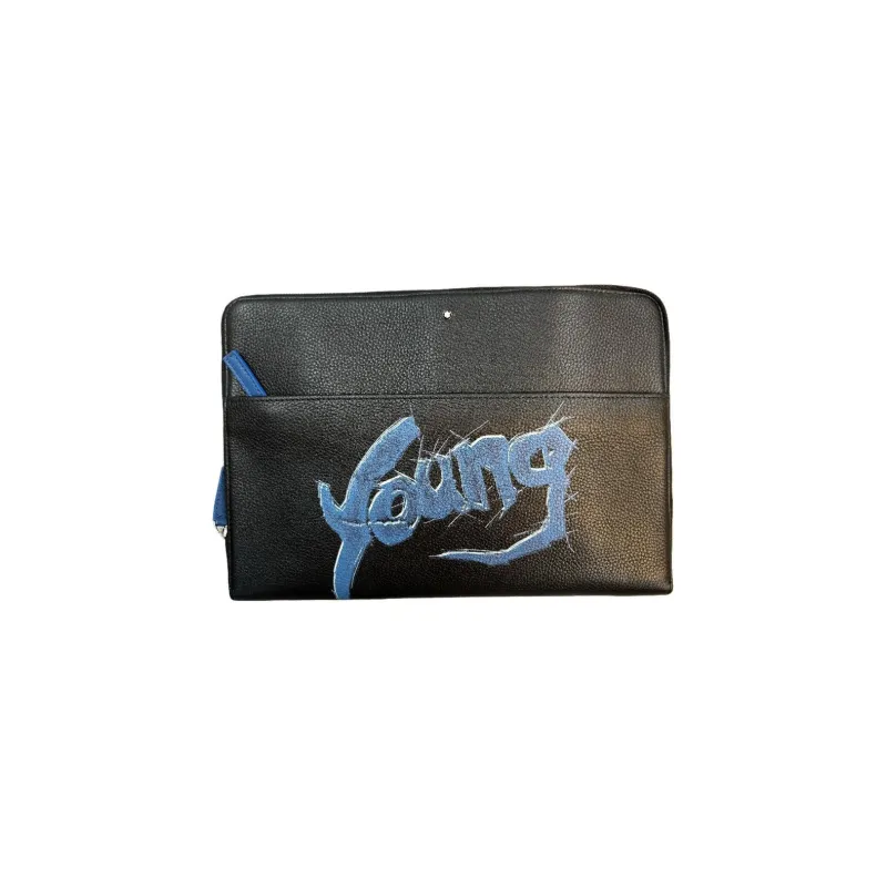 MONTBLANC Cow Leather Clutch Large Size Unisex Black-0