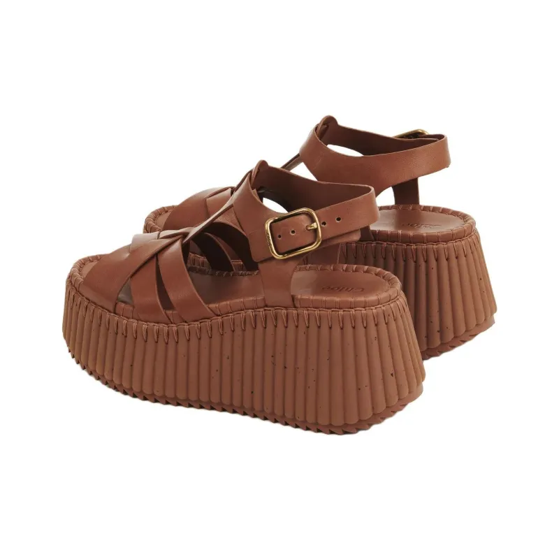 Chloe Nama Strap Sandals 8cm Women's Brown-3