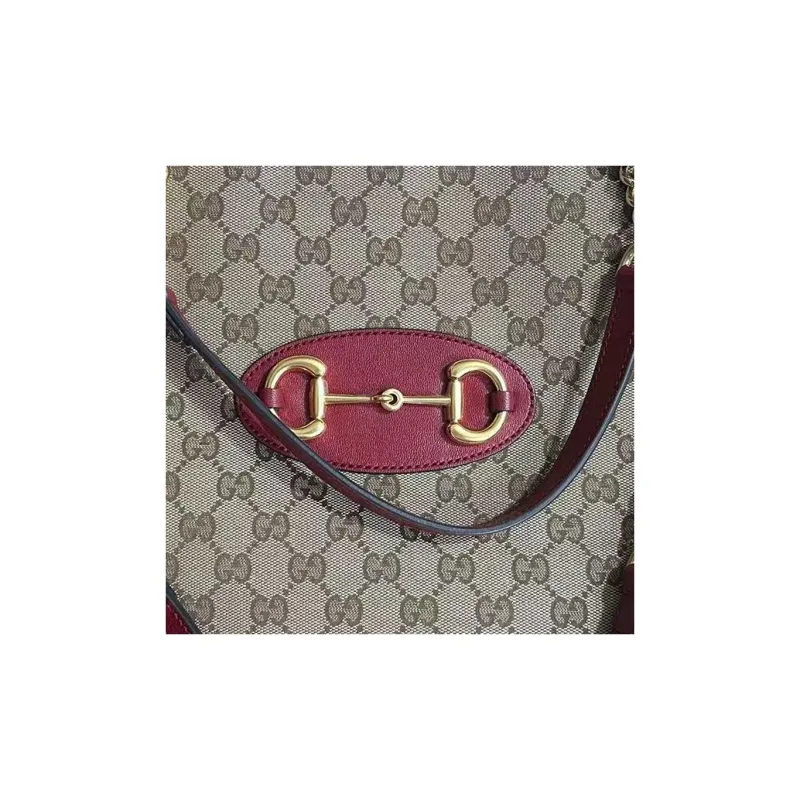 GUCCI Monogram Calfskin Tote Bag Shopping Bag Handbag Large Size Women's Ebony & Red-1