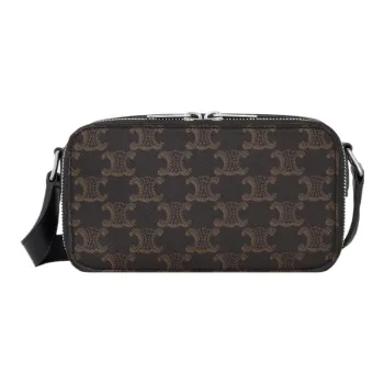 CELINE Triomphe Canvas With Calfskin Messenger Bag, Shoulder Bag, Crossbody Bag Mini Men's Black