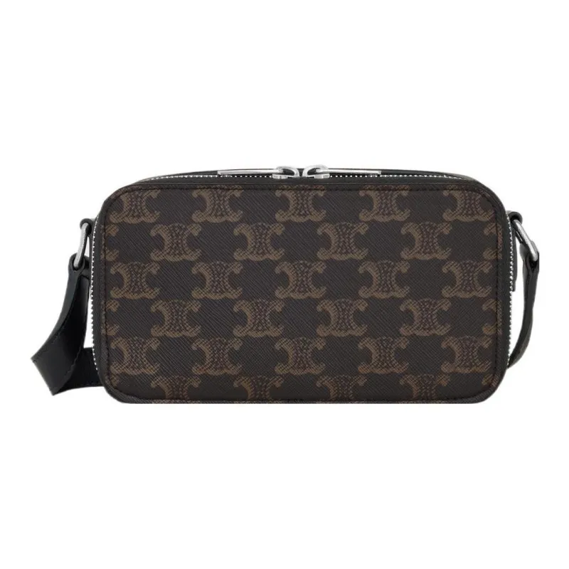 CELINE Triomphe Canvas With Calfskin Messenger Bag, Shoulder Bag, Crossbody Bag Mini Men's Black-0