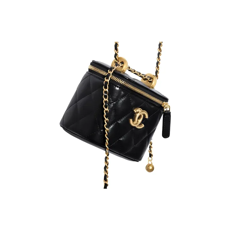CHANEL Little Golden Ball Calfskin Box Bag, Flap Bag, Coin Purse, Shoulder Bag, Crossbody Bag Women's Black-4