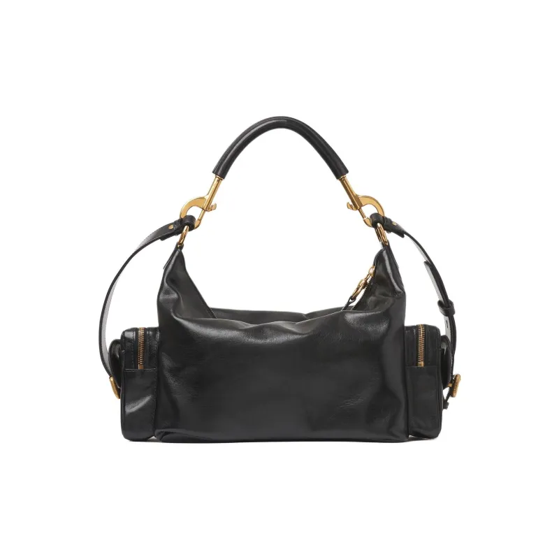 Chloe Natural Shiny Buffalo Leather Camera Bag Handbag Shoulder Bag Crossbody Bag Women's Black-2