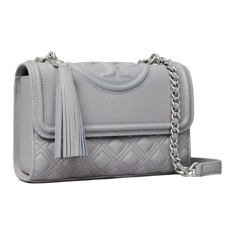 TORY BURCH Fleming Embossed Leather Crossbody Bag, Shoulder Bag Trumpets Women's Blue Gray-1
