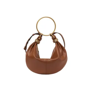Chloe Shiny Grained Calfskin Hobo Bag Handbag Shoulder Bag Small Size Women's Clay Brown