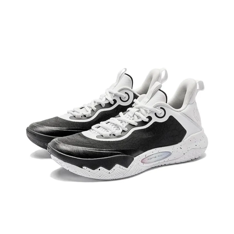 QIAODAN Wind Blade 4 TEAM Slip Resistant Low Top Basketball Shoes Men's White Black-2