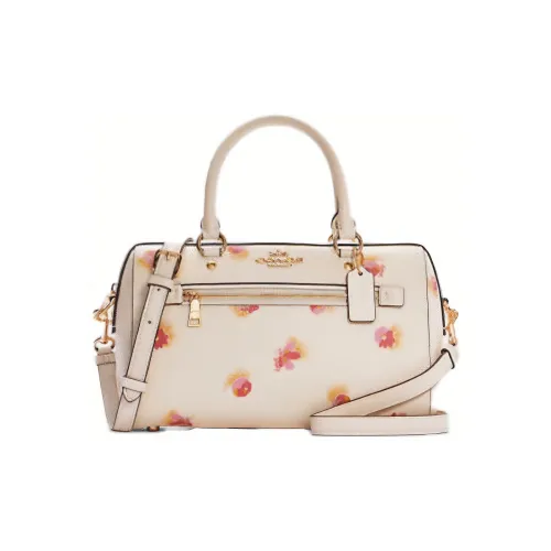 COACH Rowan Coated Canvas With Leather Boston Bag Crossbody Handbag Shoulder Bag Medium Size Women's Chalk Print