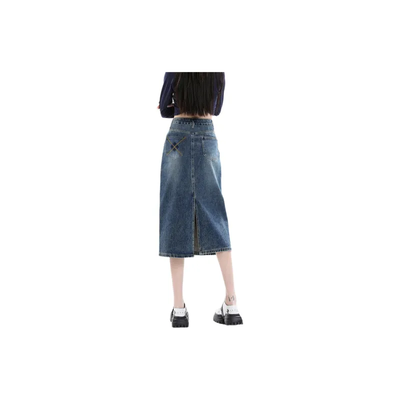 Weixi Denim Long Skirt Women's Blue-2