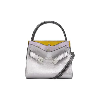 TORY BURCH Leather Suede Bonded Handbag Shoulder Bag Crossbody Bag Women's Silver