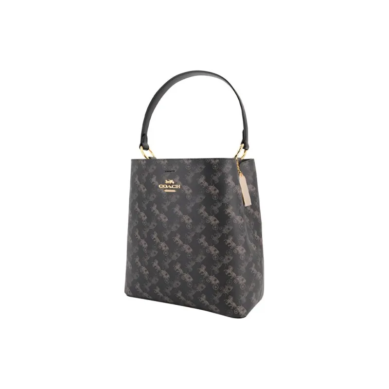 COACH Town PVC Bucket Bag Handbag Shoulder Bag Crossbody Bag Medium Size Women's Black Gray Color-1