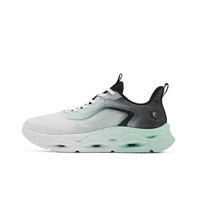 QIAODAN Breathable Low Top Running Shoes Men's White Green Black-0