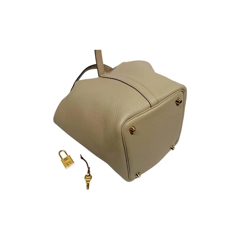 HERMES Picotin Taurillon Clemence Leather Basket Bag Handbag Bucket Bag Women's 8Q BEIGE MARFA Beige-3
