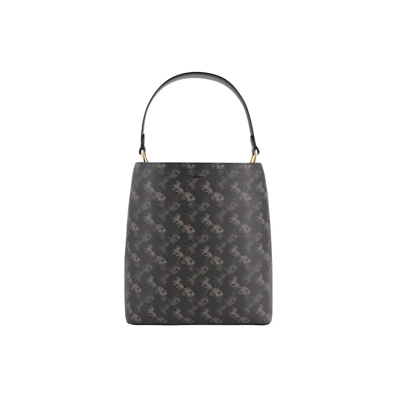 COACH Town PVC Bucket Bag Handbag Shoulder Bag Crossbody Bag Medium Size Women's Black Gray Color-2