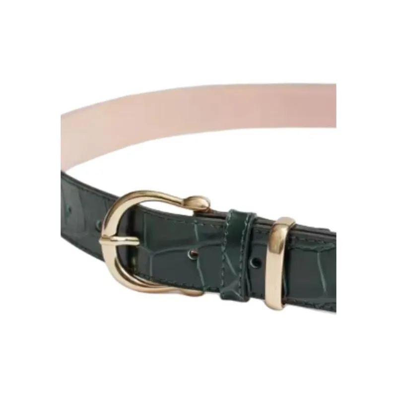 Other Stories Imitation Crocodile Pattern Pin Buckle Coated Calf Leather Leather Belts Women's Dark Green --2