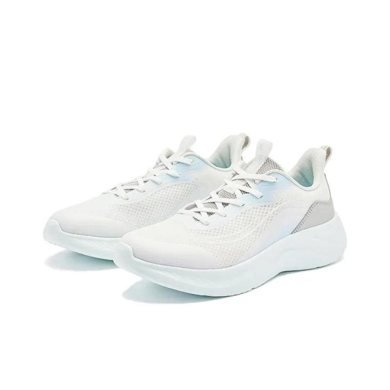 QIAODAN Breathable Lightweight Low Top Running Shoes Women's White Green Gray-1