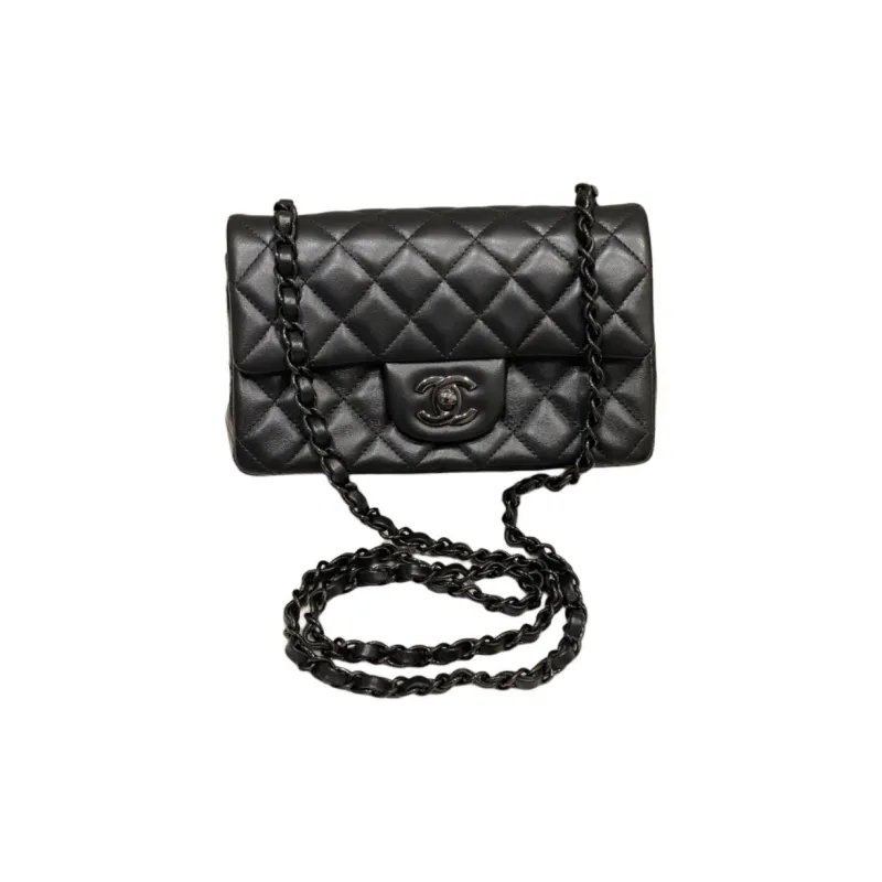CHANEL So Black Lambskin Shoulder Bag, Crossbody Bag Mini Women's Black-4