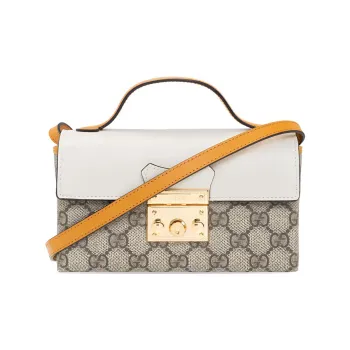 GUCCI Padlock Canvas With Leather Box Bag Shoulder Bag Handbag Crossbody Bag Mini Women's White/Ebony