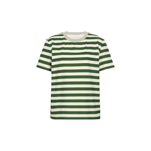 MEIYANG T-Shirts Women's Green/White Stripe Crew Neck