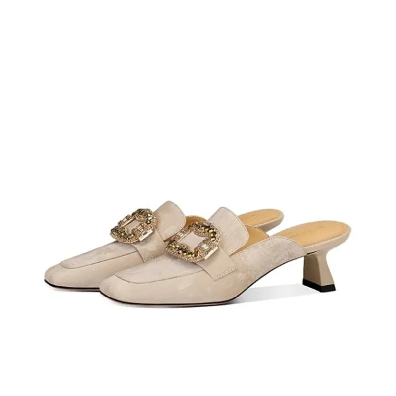 JESSICA SOPHIA Rubber Sole Metal Rhinestone Abrasion Resistant Slip Resistant Wrap toe Slippers Women's Champagne-2