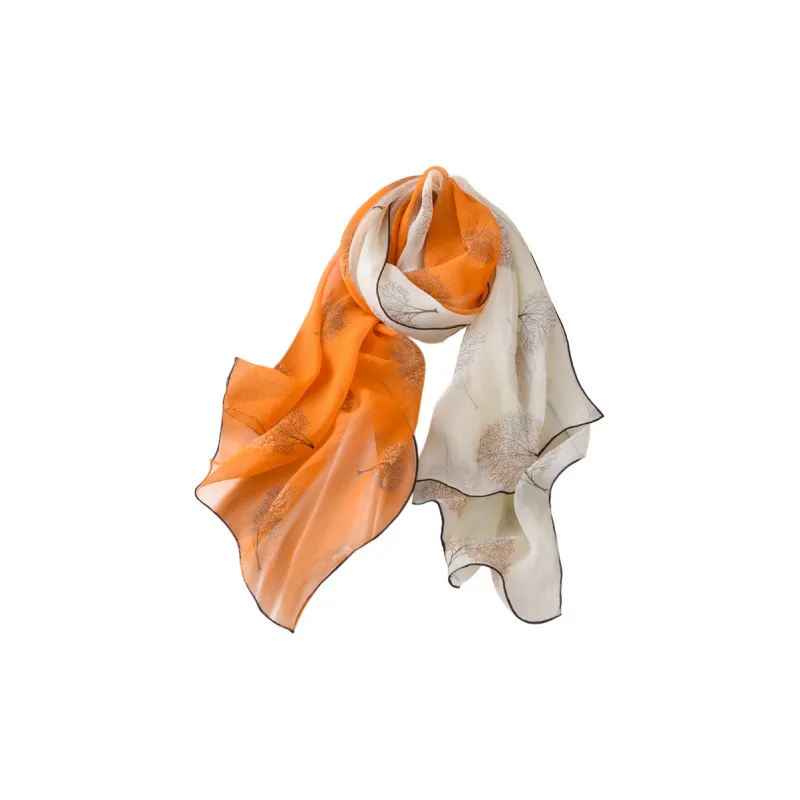 Hang Silk Road 100% Mulberry Silk Silk Scarves Women's Orange-0