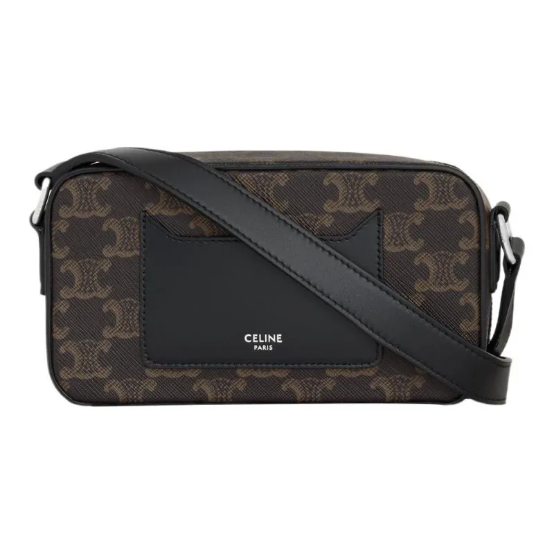 CELINE Triomphe Canvas With Calfskin Messenger Bag, Shoulder Bag, Crossbody Bag Mini Men's Black-2