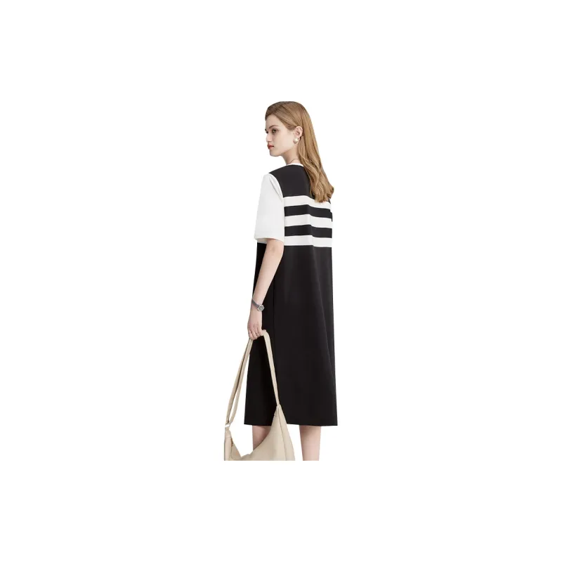 TOUCH Short Sleeved Dress Women's Black White Stripes & Black-1