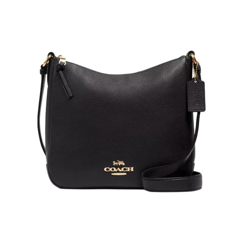 COACH Ellie Refined Pebble Pattern Leather Handbag, Shoulder Bag, Crossbody Bag Medium Size Women's Black-0