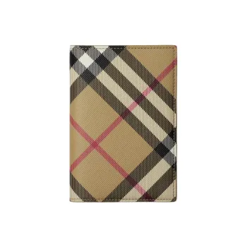 Burberry Cotton Blend Passport Holder Men's Sand Plaid