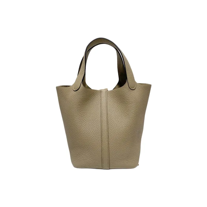 HERMES Picotin Taurillon Clemence Leather Basket Bag Handbag Bucket Bag Women's 8Q BEIGE MARFA Beige-2