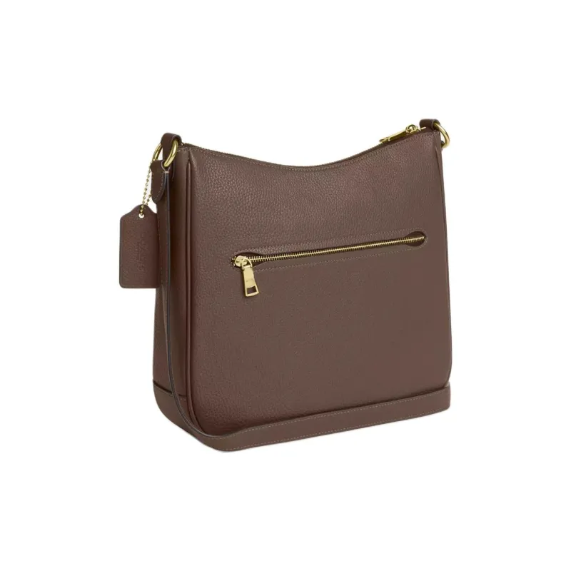 COACH Ellie Refined Pebble Pattern Leather Shoulder Bag, Crossbody Bag Medium Size Women's Dark Stone Color-1