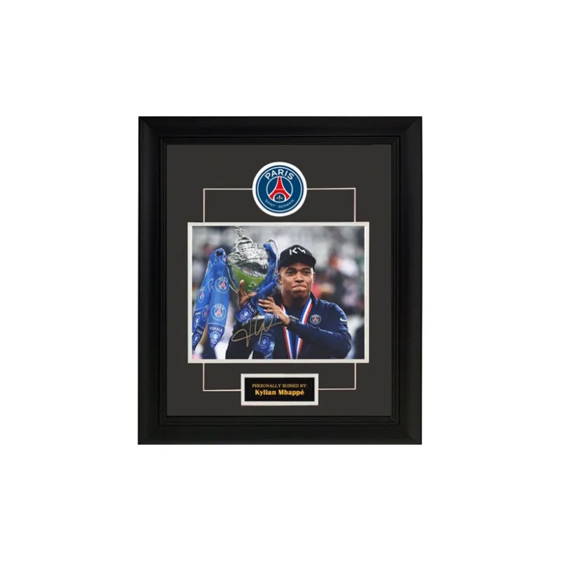 Three For Paris Saint-Germain Mbappé Signed Soccer Apparel Jersey With SA Certificate Framed Collection-0