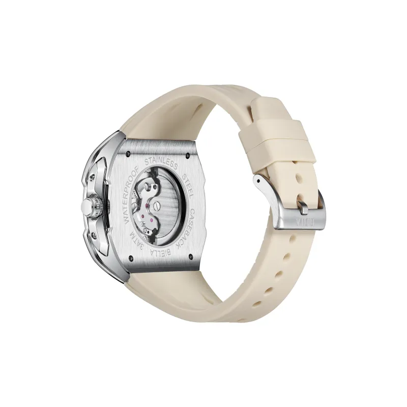 BIELLA Wrist Watch Mechanical Movement Silicone Strap Cut Out Dial Unisex-8