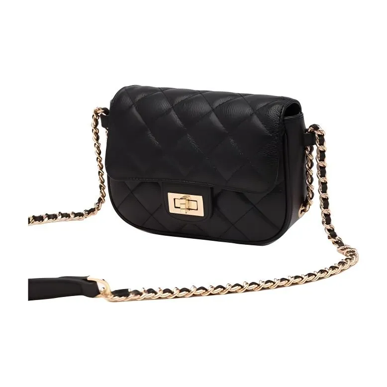 Why Cow Leather Shoulder Bag, Crossbody Bag Small Size Women's Black/Gray-2