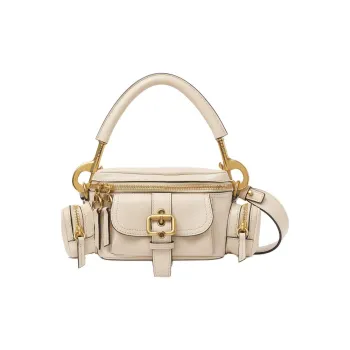 Chloe Natural Shiny Buffalo Leather Camera Bag Handbag Shoulder Bag Crossbody Bag Small Size Women's Beige